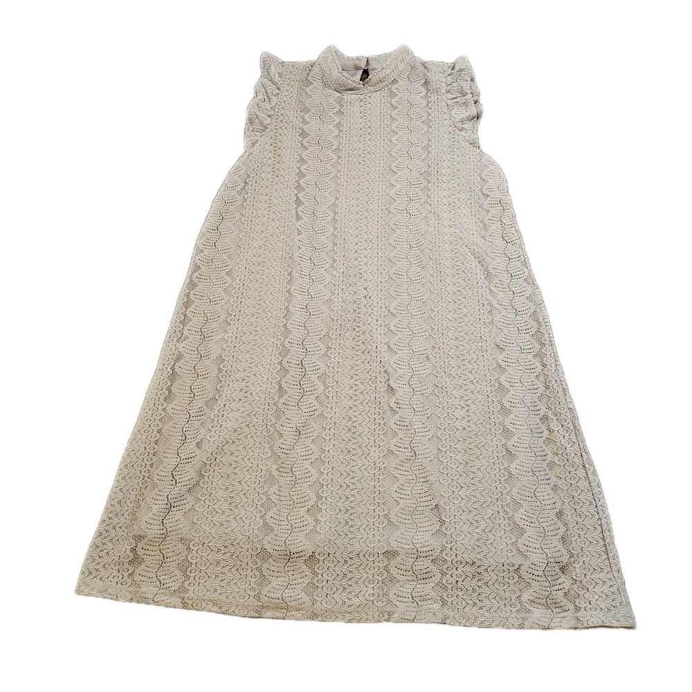 Mock Neck Blue Lace Overlay Women Dress SZ M Flutter Sleeves Casual,Easter,Party